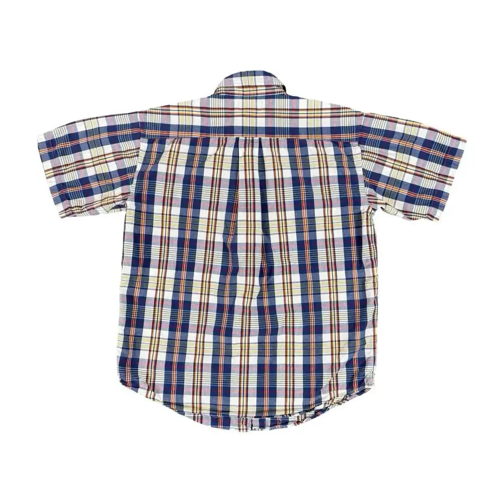 Ralph Lauren Boys L Plaid Button-Down Collared Shirt Short Sleeve Cotton Blue